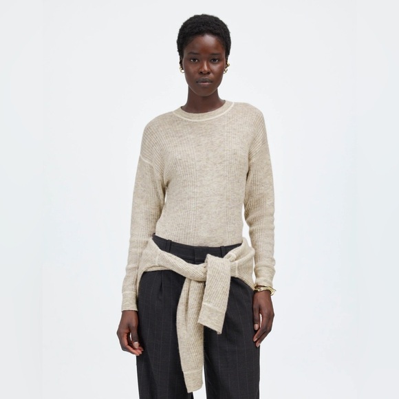 NWT Madewell OVERSIZED Black Ribbed Alpaca-Blend, Soft Crewneck Sweater, XXS - Picture 6 of 15